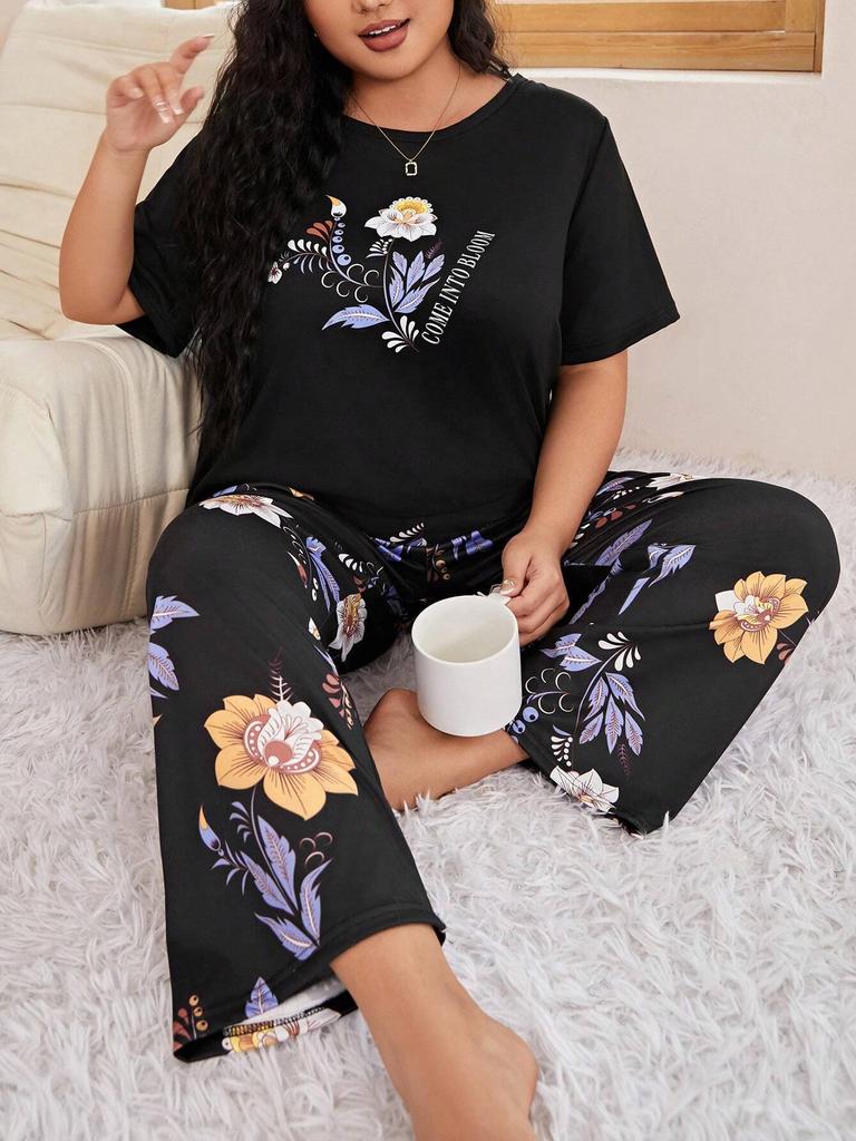 Wind-printed loungewear suit, short-sleeved trousers, comfortable casual pajamas