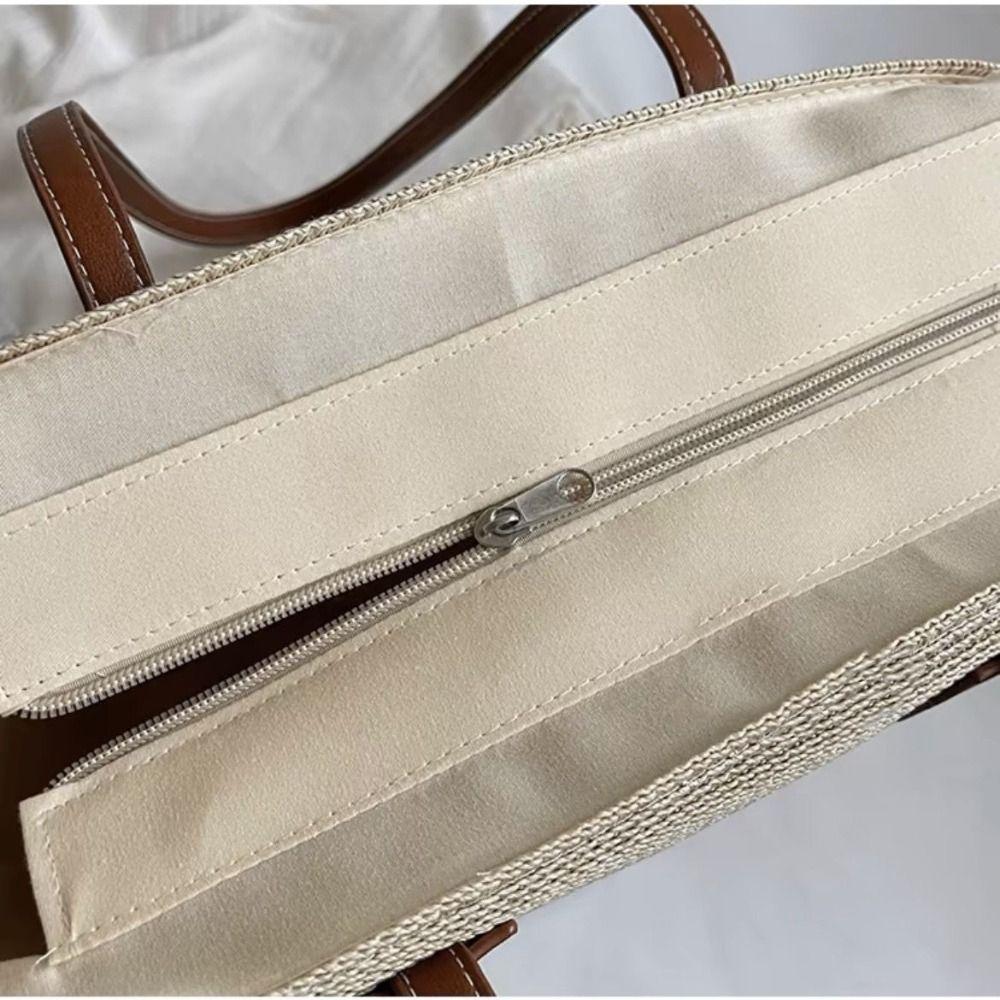 Fashion Straw Woven Tote Bag Square Stripe Woven Shoulder Bag Underarm Bag Large Capacity Vacation Beach Bag Women's Handbags
