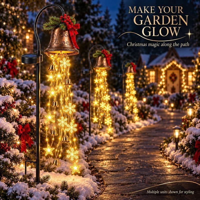 Weihnachtsglocken Kaskade Solar-Gartenleuchte für Weihnachtsdekoration im Garten Warmweiß Kaskadierende Gartenstecker-Leuchte für Rasen Garten Weg