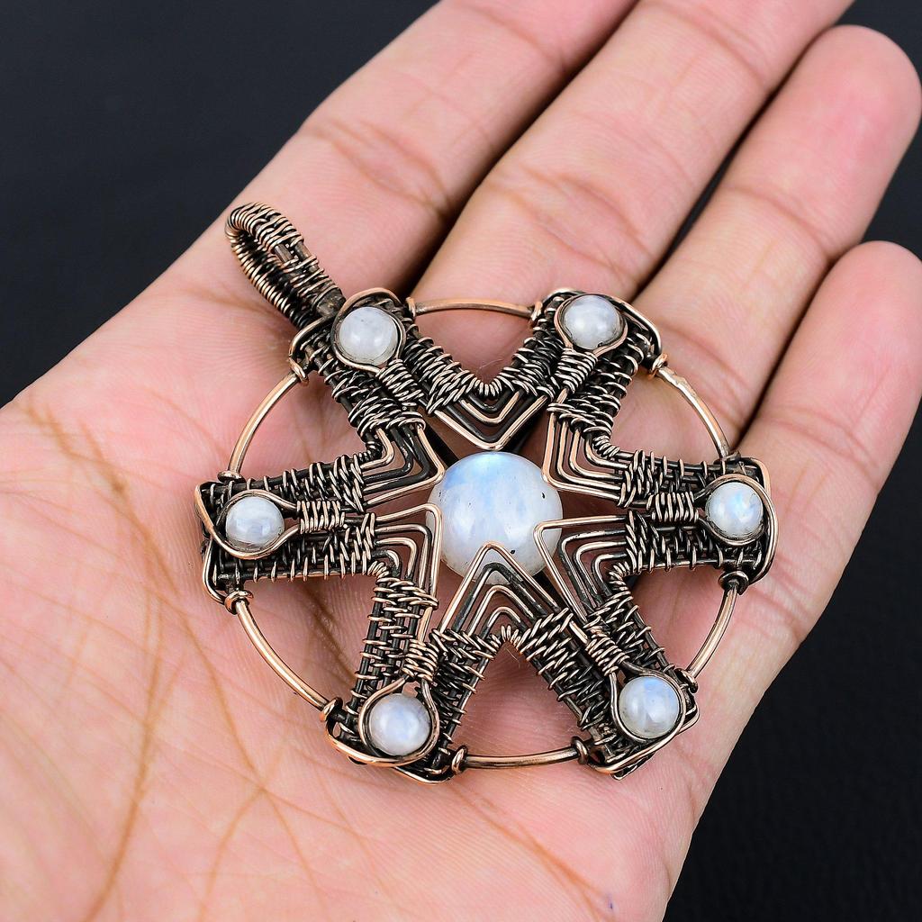 Moonstone Gemstone Pure Copper Wire Wrapped Handmade Pendant Jewelry Gift For Her