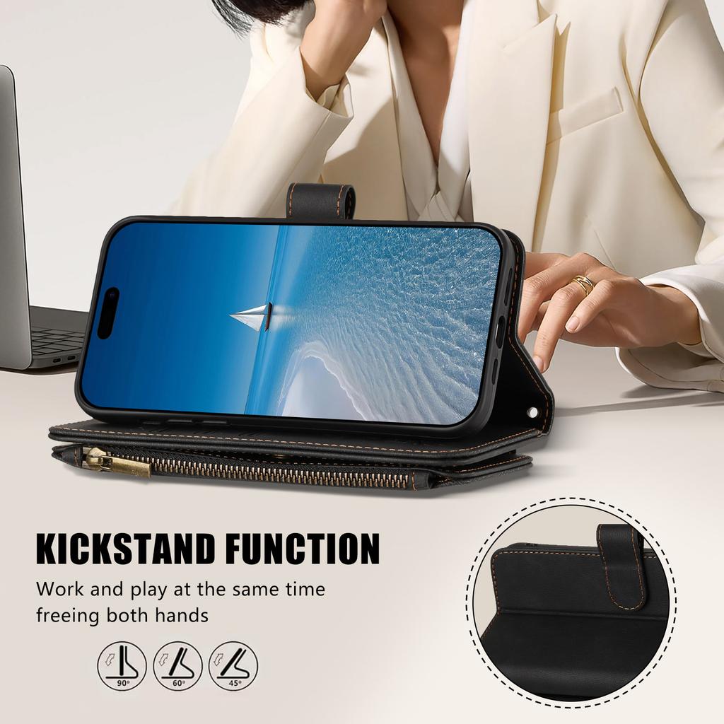 Wallet Case For OPPO Reno 16 16F 15 15F 14 14F 13 13F 12 12F 11 11F 10 Pro Max 6 5 5F 4 4F Lite Cover Zipper Crossbody & Clutch, 9 Card Slots