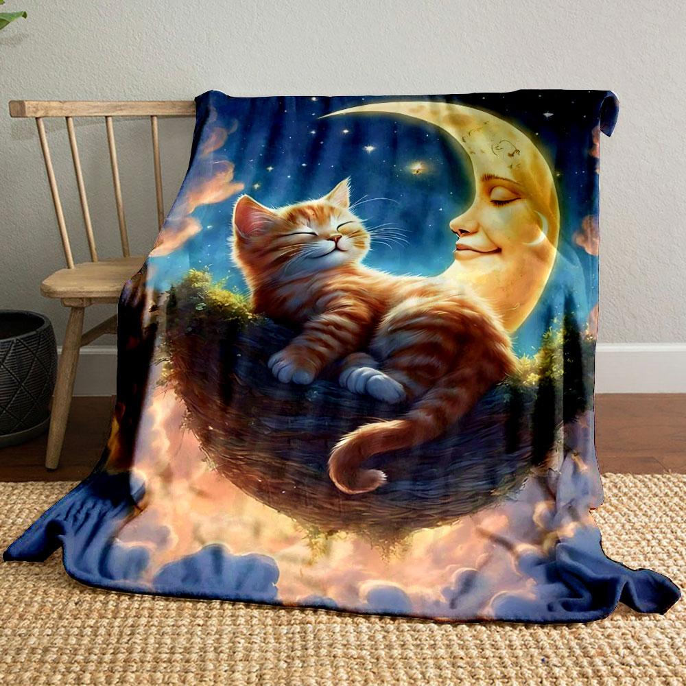 

Cat Moon Nest Print Blanket bedroom Blanket for Livingroom Couch lunch break Soft throw for Friend s festival Gift 80cm x 120cm