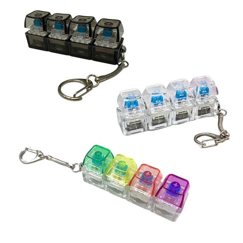 Portachiavi 4 Tasti Tastiera Meccanica Sollievo dallo Stress Clicker Tastiera Fidget con Luce RGB per Ufficio Casa Adulti Bambino Strumento di Decompressione