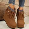 Bohemia Embroidery Fringed Decoration Boots Women 2025 Winter Chunky Platform Super High Heel Ankle Boots Thick Bottom Booties