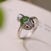 S925 Sterling Silver Hetian Jade "Year After Year" Fish Design Women's Emerald Ring