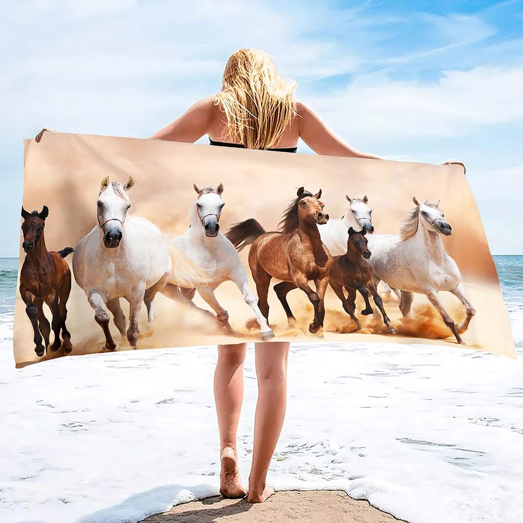 3D Horse Beach Towel Microfiber Quick-Drying Bath Convenient Thin Blanket Suitable for Swimming Travel Yoga Camping