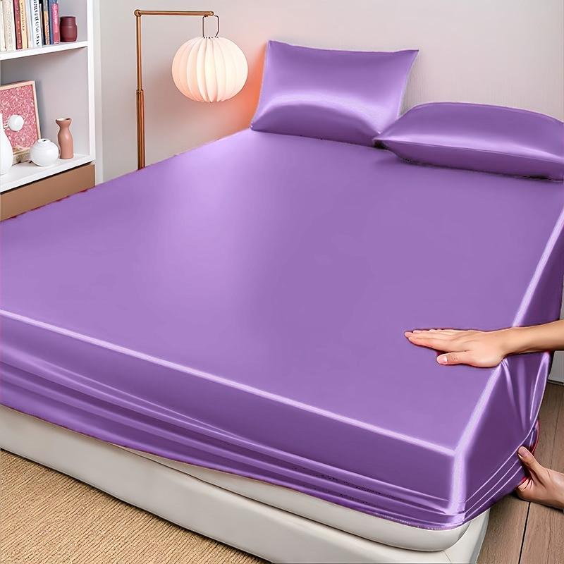 High-end Satin Fitted Sheet with Elastic Band Solid Color Silky Bed Sheet Smooth Non-Slip Mattress Cover Bedspreads Bed Linen