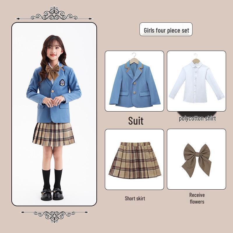 British College Style School Uniform Set – Kindergarten Boys' & Girls' Plaid Suit and Skirt.