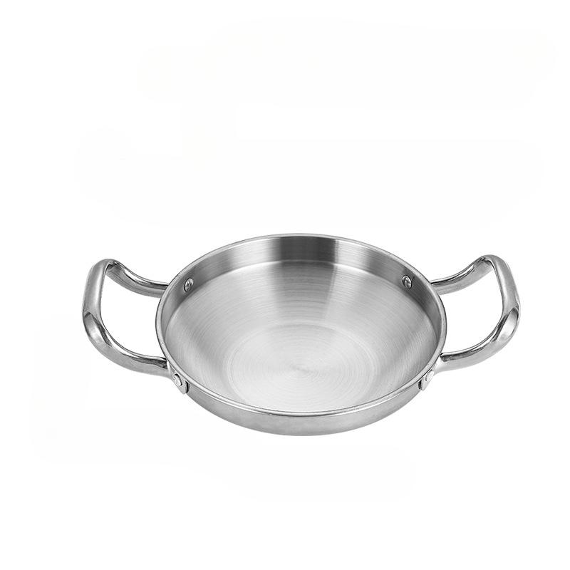 Stainless Steel Hong Kong Style Double Handle Dry Pot Commercial Seafood Pot Outdoor Hot Pot Thick home use Bottom Shallow Pan (as the picture,20cm)