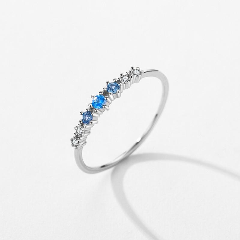 Modian 925 Silver Basic Stackable Fashion Thin Finger Ring Charm Blue Zirconia Crystal Rings For Women Fine Jewelry