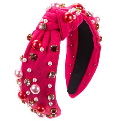 Trendy And Chic Jeweled Wide Top Knot Headband For Fashionable Women Rhinestone Pearl Knot Headbands
