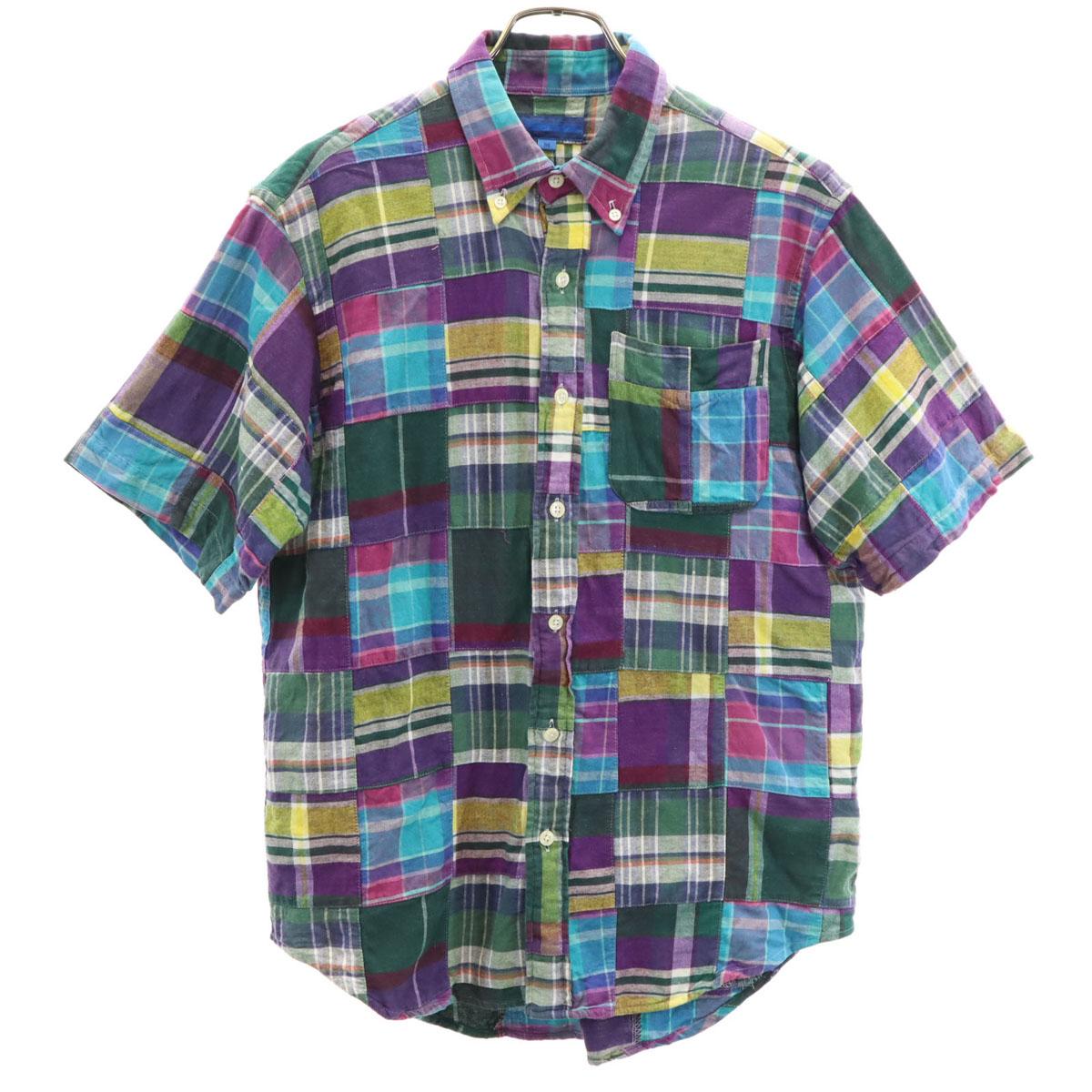 

UNITED ARROWS BLUE LABEL сделано в Японии Рубашка с коротким рукавом в клетку пэчворк на пуговицах Мужская Б/У