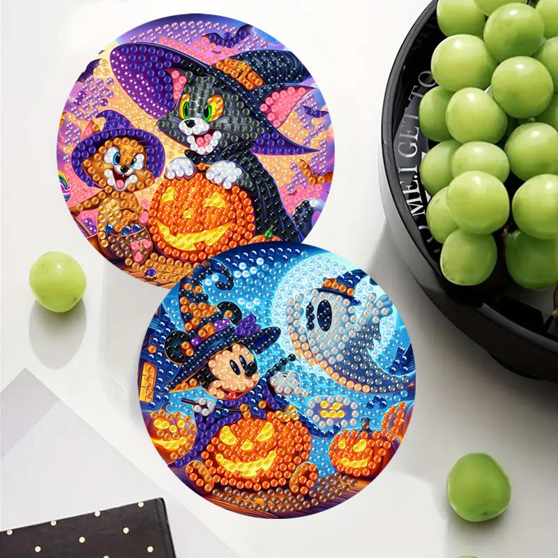 8 Pieces/set Disney Mickey and Minnie Series Diamond Painted Coasters DIY Diamond Art Coasters 5D Full Diamond Diamond Coasters