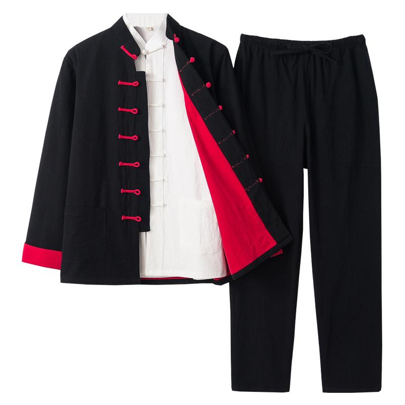 Men's Chinese Tang Suit: Cotton Linen Three-Piece Set with Stand Collar - Zen Meditation Outfit for Spring and Autumn
