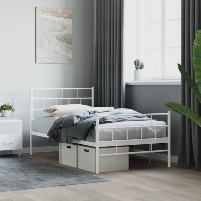 VidaXL Cadre de lit métal avec tête de lit-pied de lit blanc 100x200cm 355721
