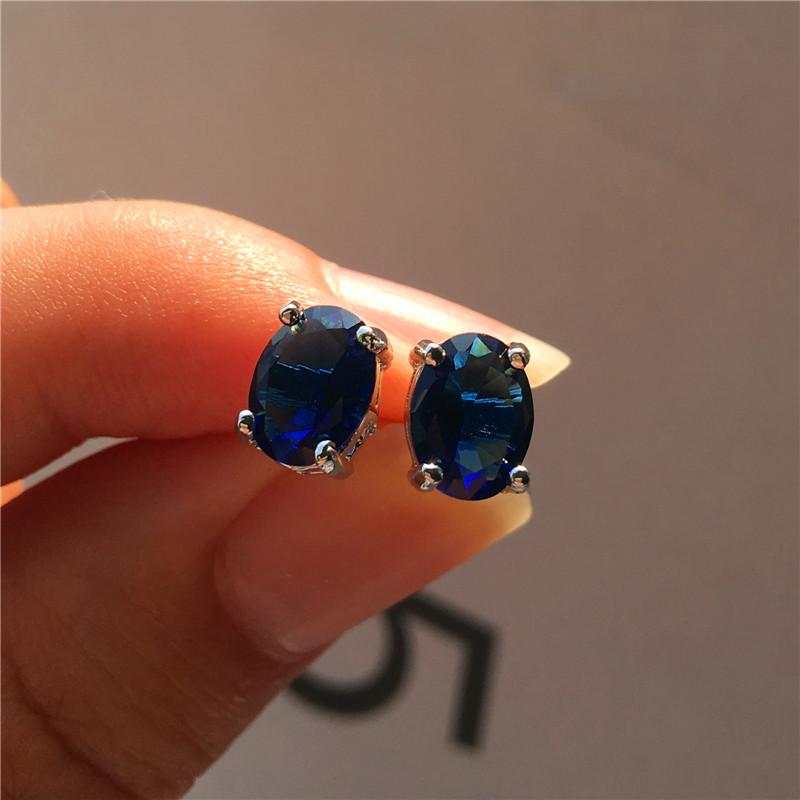 Boho Female Purple Red Oval Stud Earring Cute  Color Rainbow Stone Earrings Vintage Small Wedding Jewelry For Women