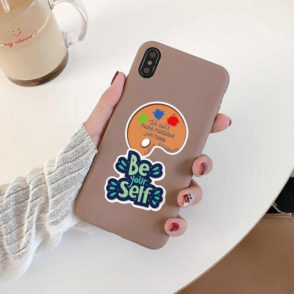 50pcs Mixed Cartoon Motivational Text Vinyl Stickers for Water Bottles Tumbler Luggage Skateboard Bumper Scrapbook Cup, Gift Sticker for Kids Teens Ad