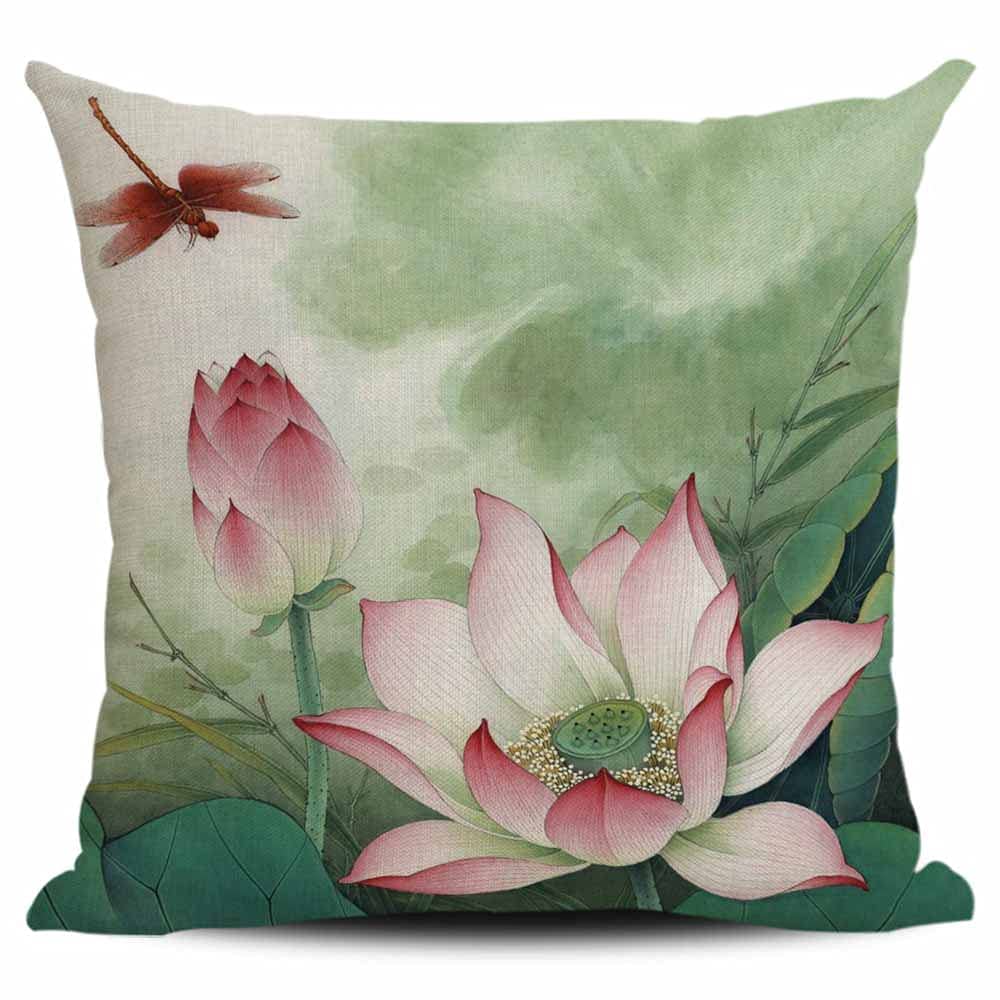 Lotus carp linen Doublesided Printed pillow cover Short plush Suitable living rooms bedrooms sofas throw cushion cover
