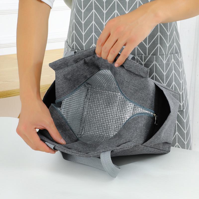 Popular Dual-Pocket Insulated Lunch Bag with Aluminum Foil: Handheld Bento and Picnic Bag with Ice Pack.