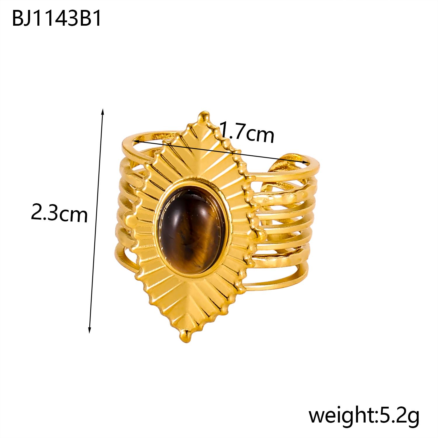 

CARLIDANA Vintage Oval Natural Stone High End Chunky Open Finger Rings 18K Gold Plated Stainless Steel Rings for Men Women resizable