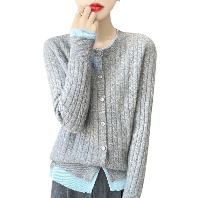 100% Pure Wool Cable Knit Cardigan – Commuter Style Two-Piece Women's Jacket