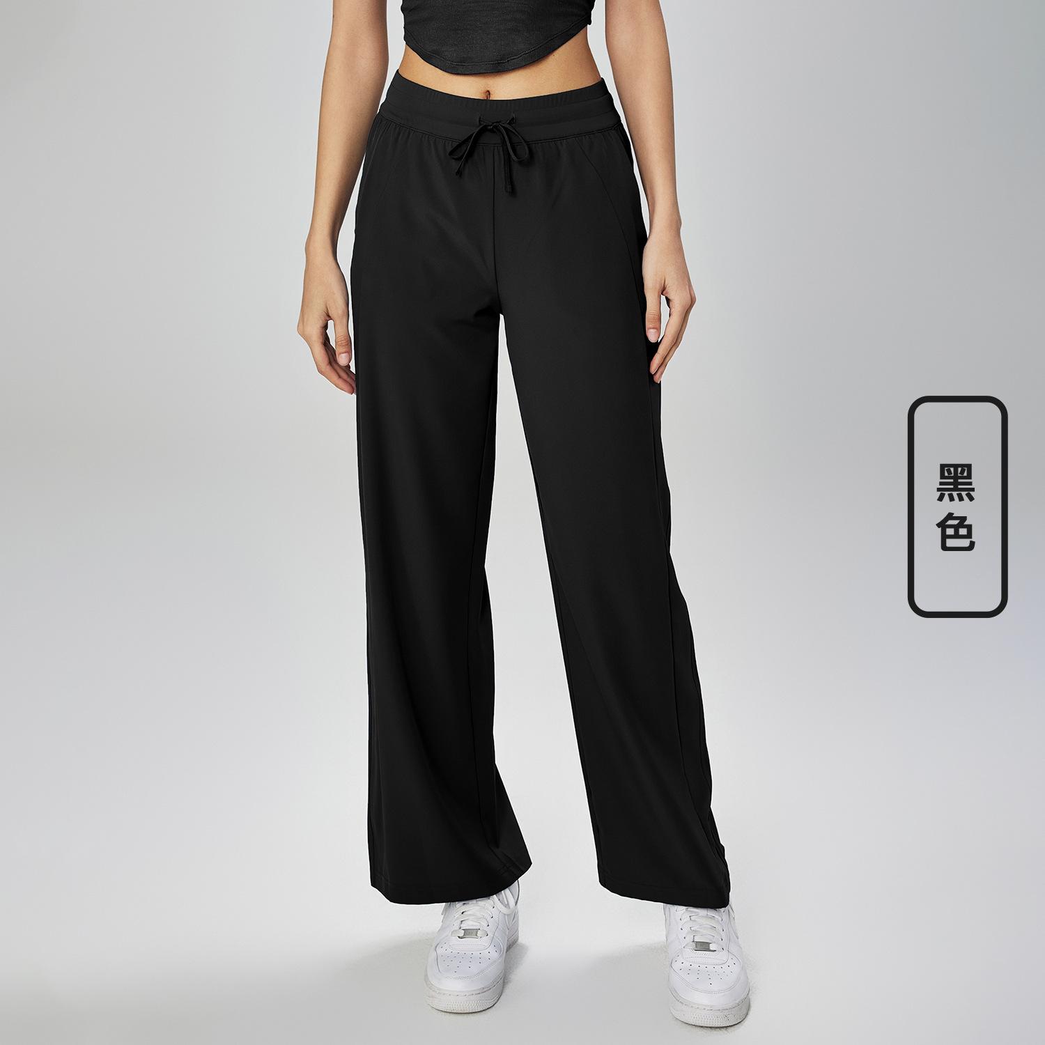 

Sweatpants summer new wide-leg pants woven cool sunscreen yoga pants high waist straight and thin drawstring yoga pants women 4 чорний