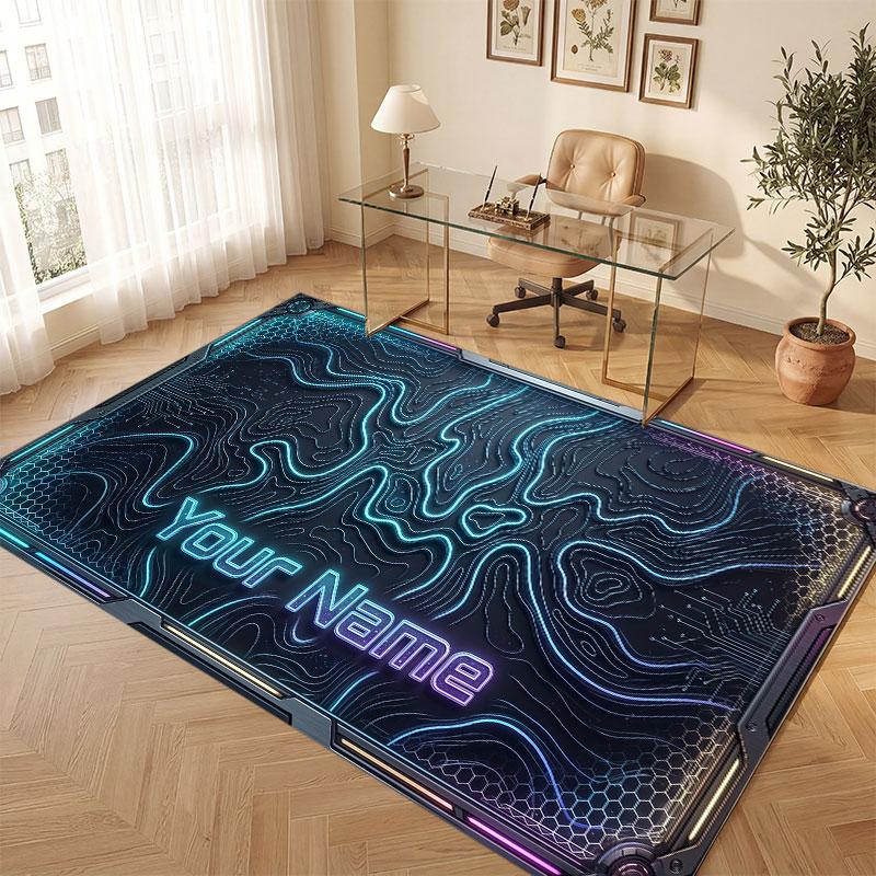 Neon Colorful Theme Crystal Velvet Floor Rug Personalized Custom Name Text Warm Carpet Home Decoration