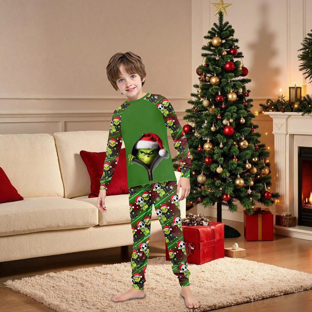 Familie Matchende Trykksett Pyjamas Loungewear Antrekk Familie Matchende Langermet Topp+Bukse Sett