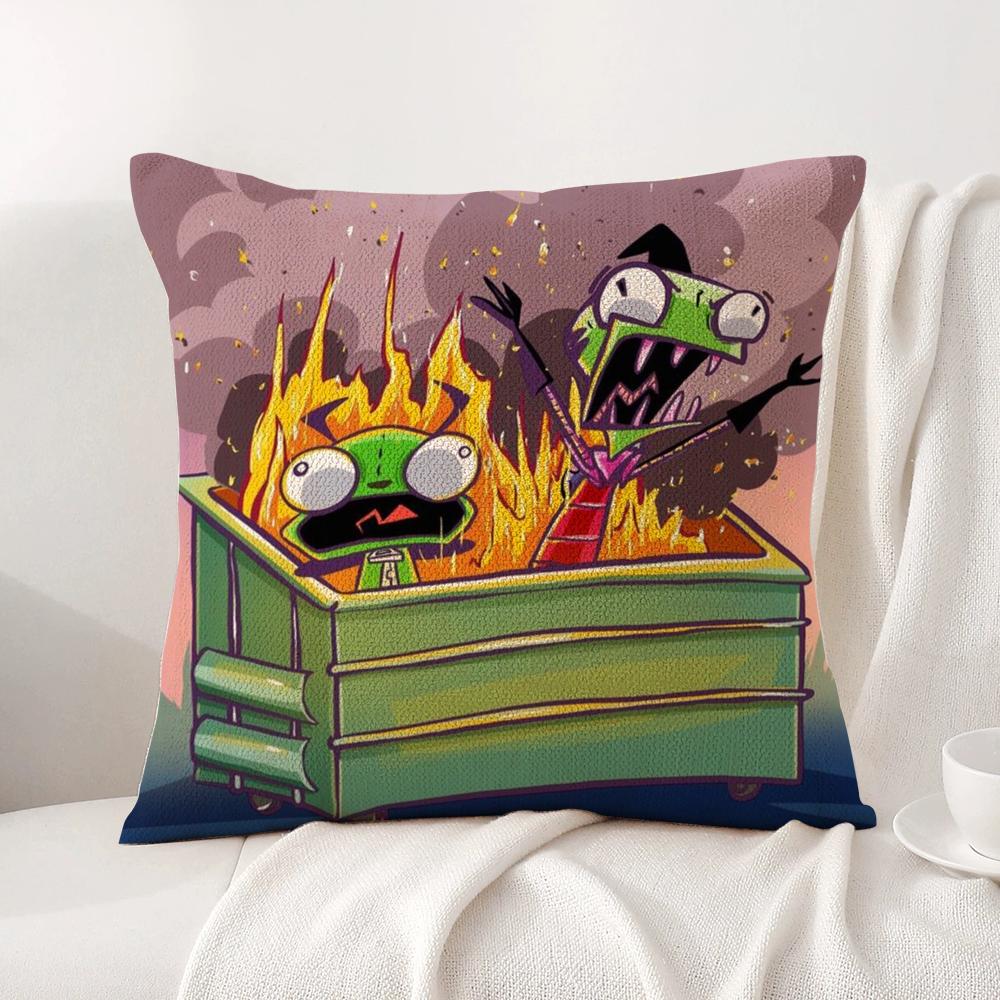 I-Invader Z-Zim Cushion Cover Summer Coolness Linen Fabric Double-Sided Printing Pillow Case Sofa Home Decor Gift