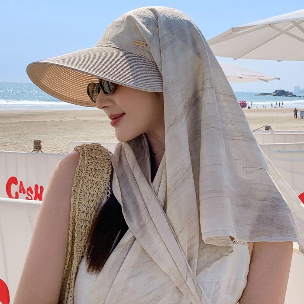 Casual Korean Style Headscarf Baseball Hat Print Hair Scarf Summer Sun Hat Hair Band Neck Protection Strappy Bandana Hat Spring