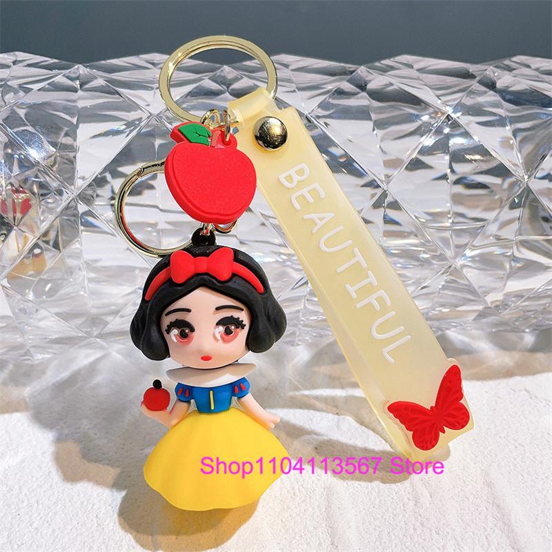 Anime Cartoon Silicone Girl Mermaid Princess Keychain Cute Snow White Anna Alice Keyring Bag Key Chain Pendant Kids Toys Gifts
