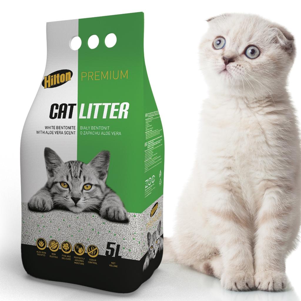 Hilton Cat Litter White Aloe 5L - White Bentonite Litter with Aloe Vera Scent