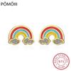 100% 925 Solid Real Sterling Silver 5mmX12mm Rainbow Cloud with CZ Stud Earring For Teen Girl Friend Kid Lady XY1029