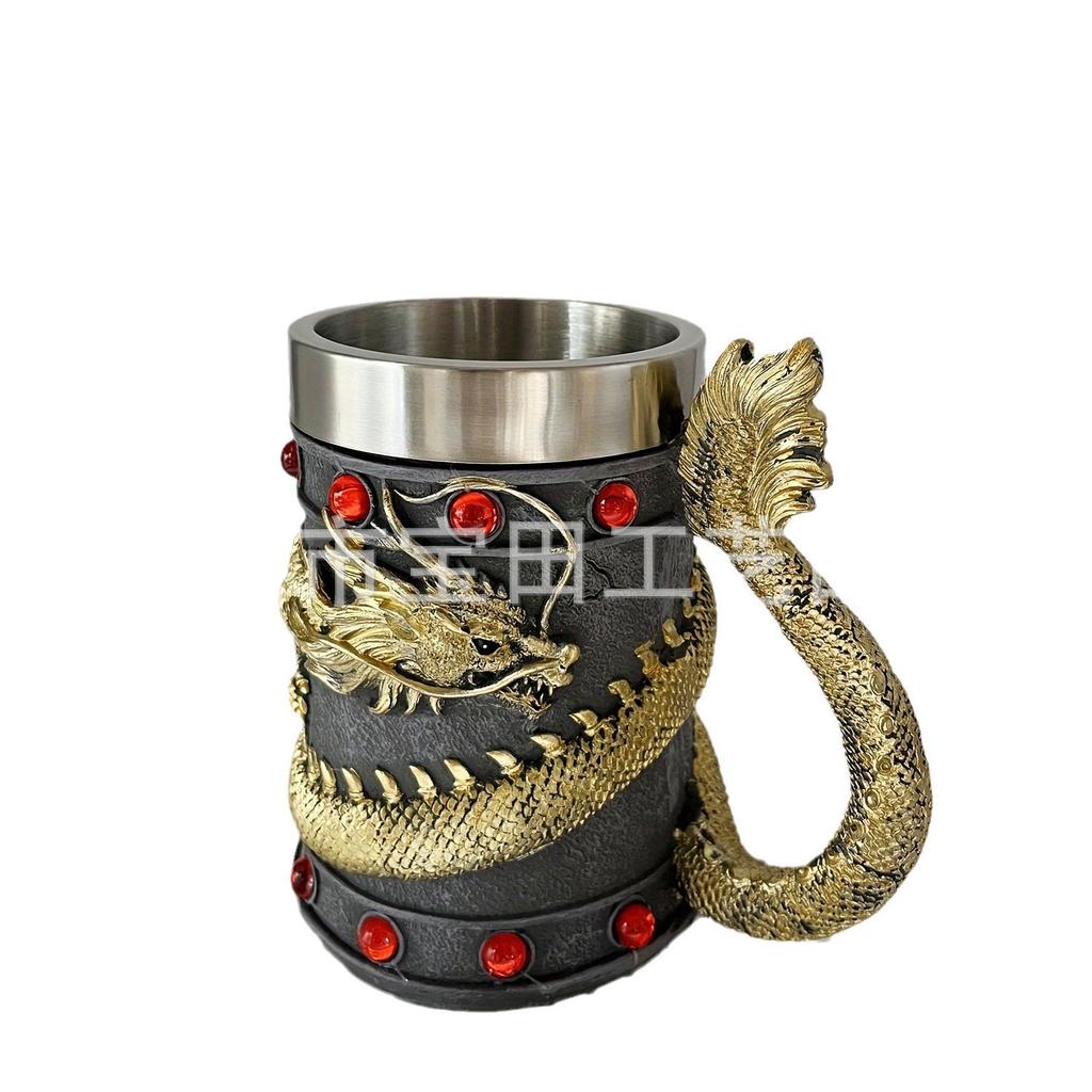 Dragon Series Beer Cup Goblet Creative Personality Mug Stainless Steel Liner Chinese Retro Cup