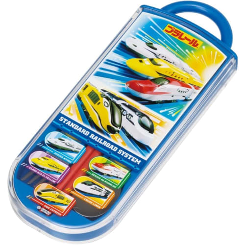Plarail Trio Set, Chopsticks, Spoon, Fork, Bento Chopstick Case, Slide-out Type, Made In Japan, Dishwasher Safe, Antibacterial, Takara Tomy Set (Trio