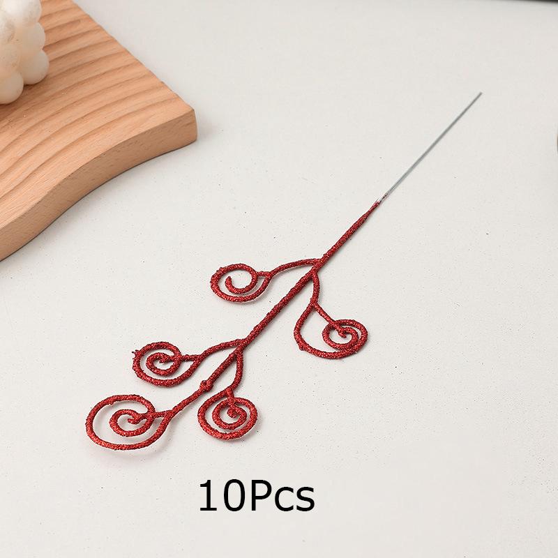 10 Stück/Set Lockiger Baum Pick Weihnachten Künstlicher Stiel Pick Hochzeit Spray Zweig Glitzer Baumdekoration Ornament Vasenfüller 5 Farben