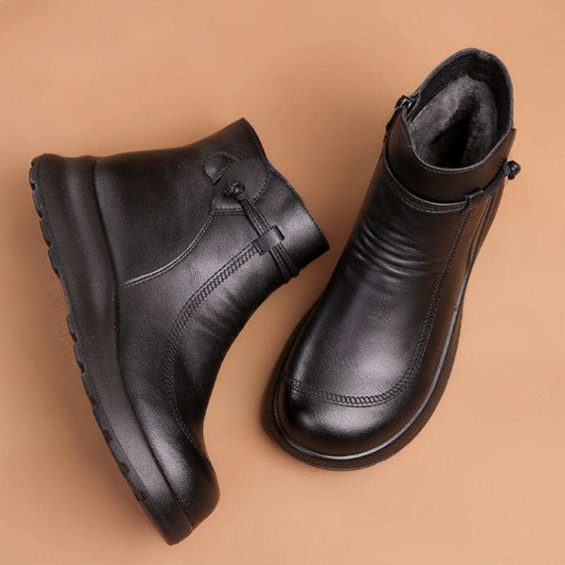 Leather Soft-soled New Cotton Shoes Warm Women's Short Boots Middle-aged and Elderly Non-slip Women's Boots