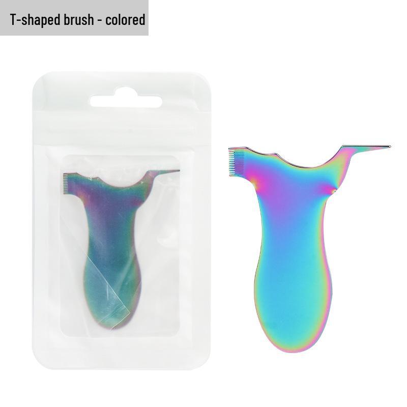Stainless Steel Y-Shaped Eyelash Extension & Perm Comb with Small Eyebrow Brush.