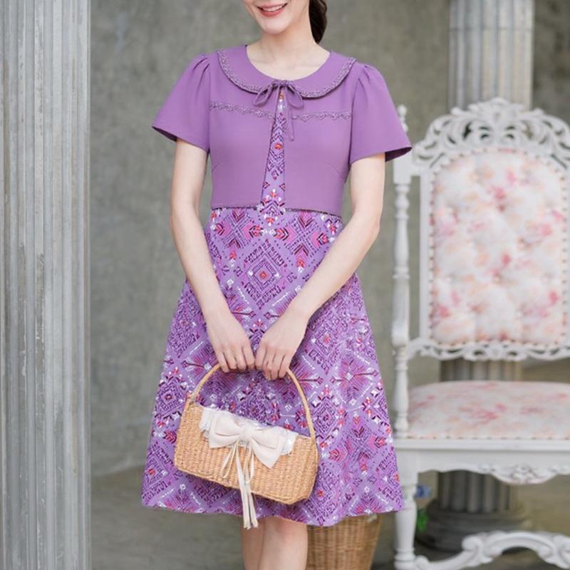 

ZANZEA Женское повседневное платье с принтом, пэчворк, с коротким рукавом, имитация двух частей 2XL фиолетовый