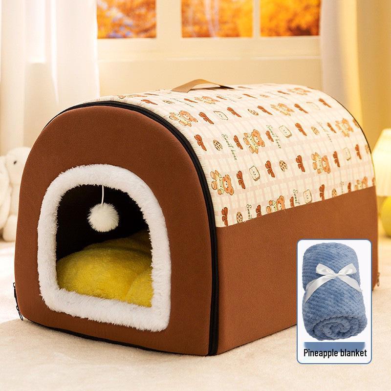 Houndstooth Dog Bed for Large Dogs & Cats - Autumn/Winter Deep Sleep Bed