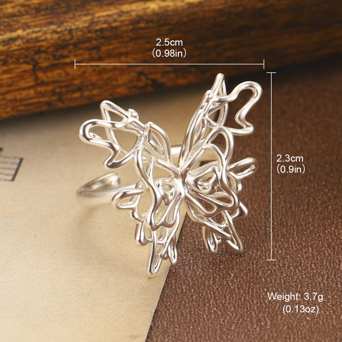 Versatile Simple Butterfly Ring Hollow Personality Niche High Fashion Open Ring Adjustable Design Sense Jewelry Women