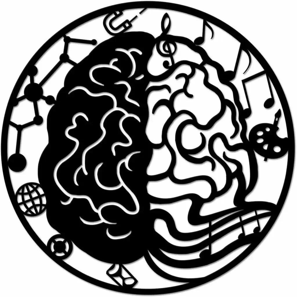 1pc Left and Right Brain Science Metal Wall Art Round 24" Black Iron Sculpture Decor Modern Home Wall Room Decoration