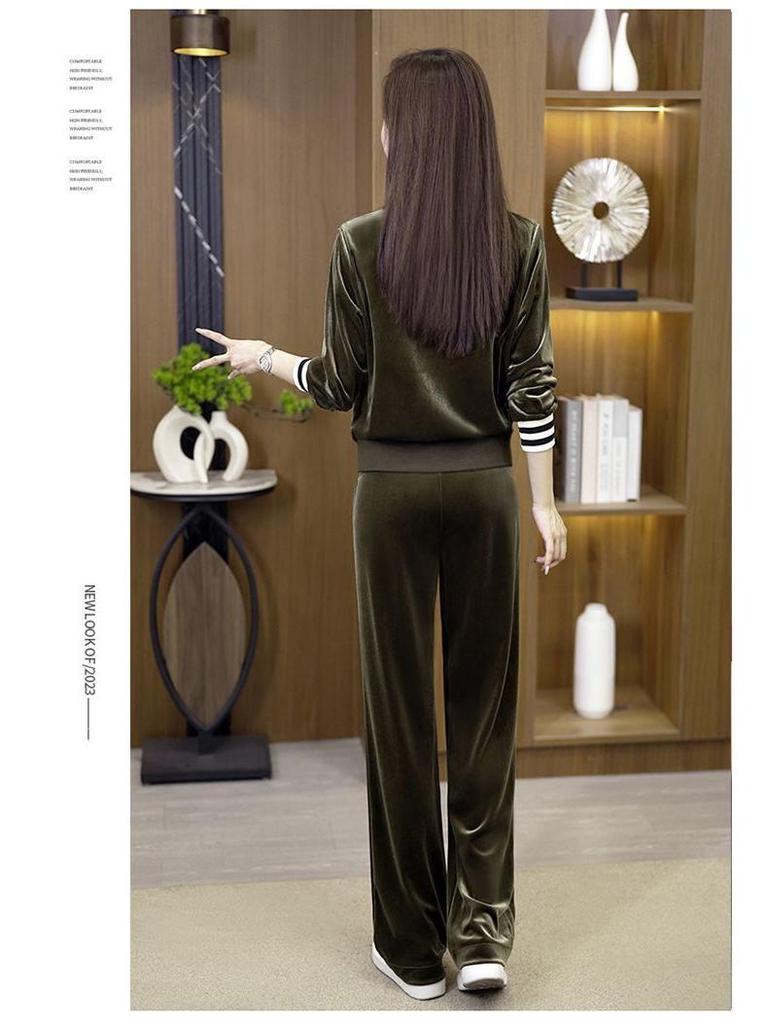 2024 Winter Gold Velvet Slim Fit Casual Two-Piece Suit with Zipper