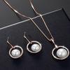 Round Imitation Pearl Pendant Necklace and Earrings Jewelry Set with Rhinestones, Birthday and Holiday Accessory Gift