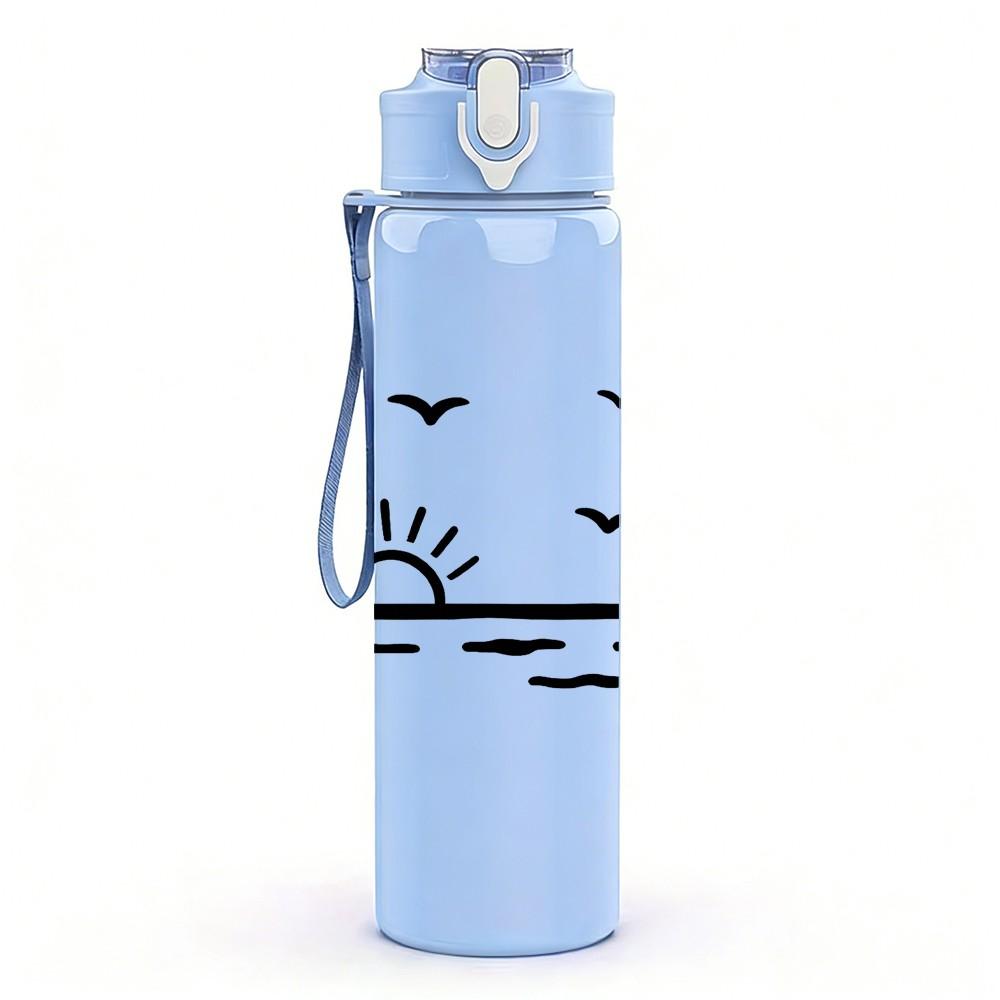 1PC Sunset Seagull Line Art 750ml Color Plastic Sports Water Bottle Leakproof Flip Straw Lid Suitable for Sports Office Home Use
