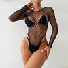 Bodysuit Women Sexy Fishnet Hollow Swimsuit High Fork Thongs Sexy See-Through Exotic Bikini Underwear Transparent Bodystocking