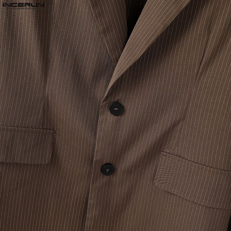 INCERUN Men Notched Lapel Long Sleeve Striped Casual Loose Blazer Coats