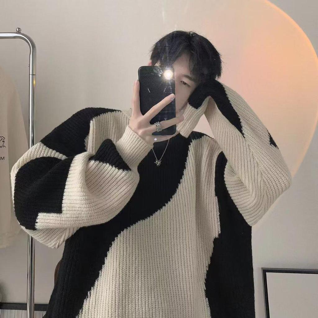 "Men's Retro Knitted Sweater: Loose Fit, Winter/Autumn Style"