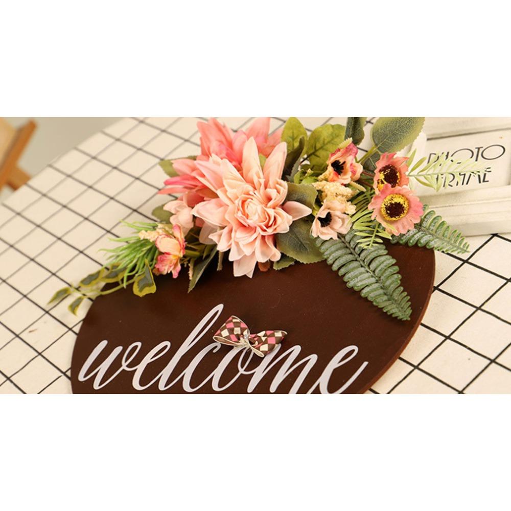 Pink Flower Arrangement Welcome Sign with Flowers Front Door Welcome Sign Porch Hanging Decor