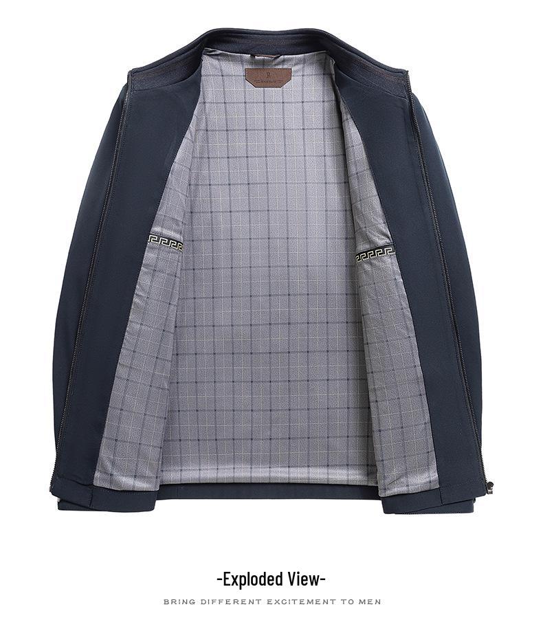 Men's Mid-Aged Business Casual Spring/Autumn Stand Collar Jacket - High-End, Short, Pure Color, Commuter Wear